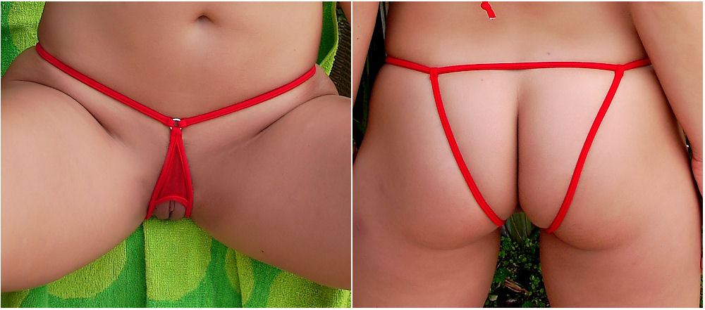 This hot crotchless string has an open back as well. 
