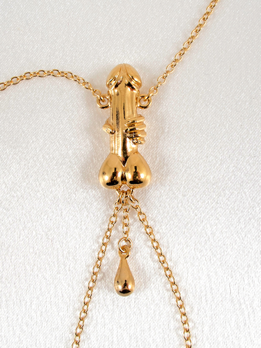 Womens Gold Penis Pendant Breast Chain #5