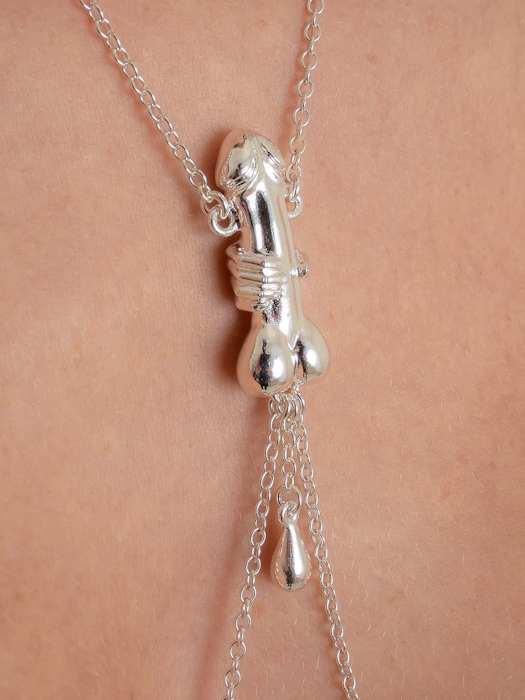 Womens Silver Penis Pendant Breast Chain #4