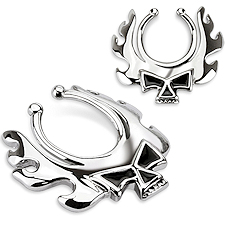 Blazing Skull Clip On Nipple Ring Set